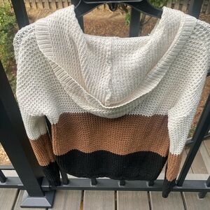 Tri color sweater hoodie. Cream, brown and black color block. Cute style!